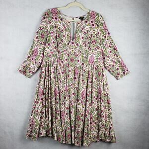 Torrid‎ Women's 1X Keyhole Challis Skater Dress Pink Green Micto Floral New
